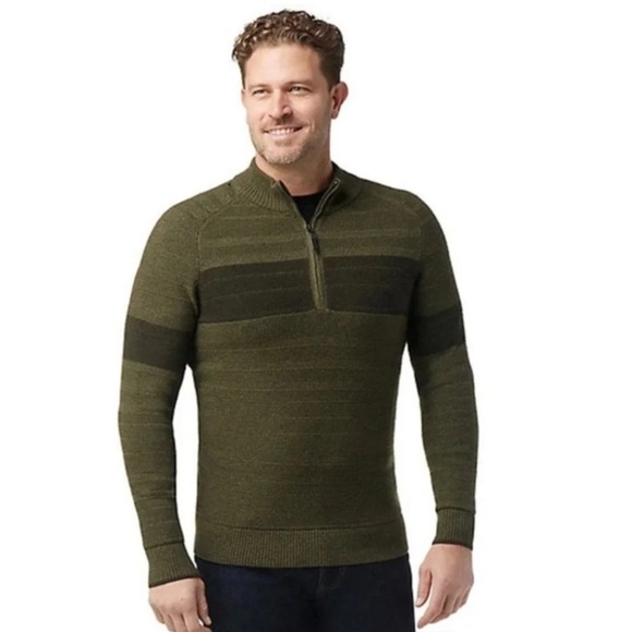 Smartwool Ripple Ridge Stripe Half Zip Sweater Dark Green Mens Wool Sz L